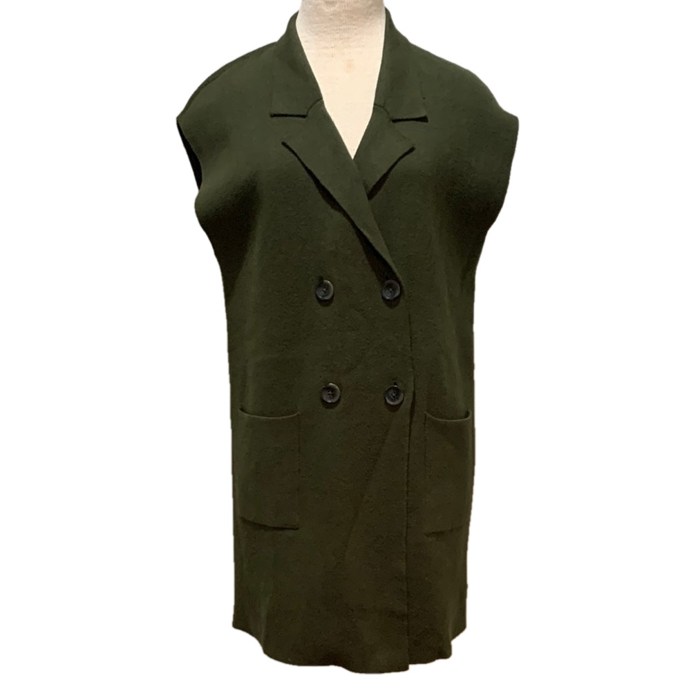 J Jill sz MP forest green long length button front sweater vest